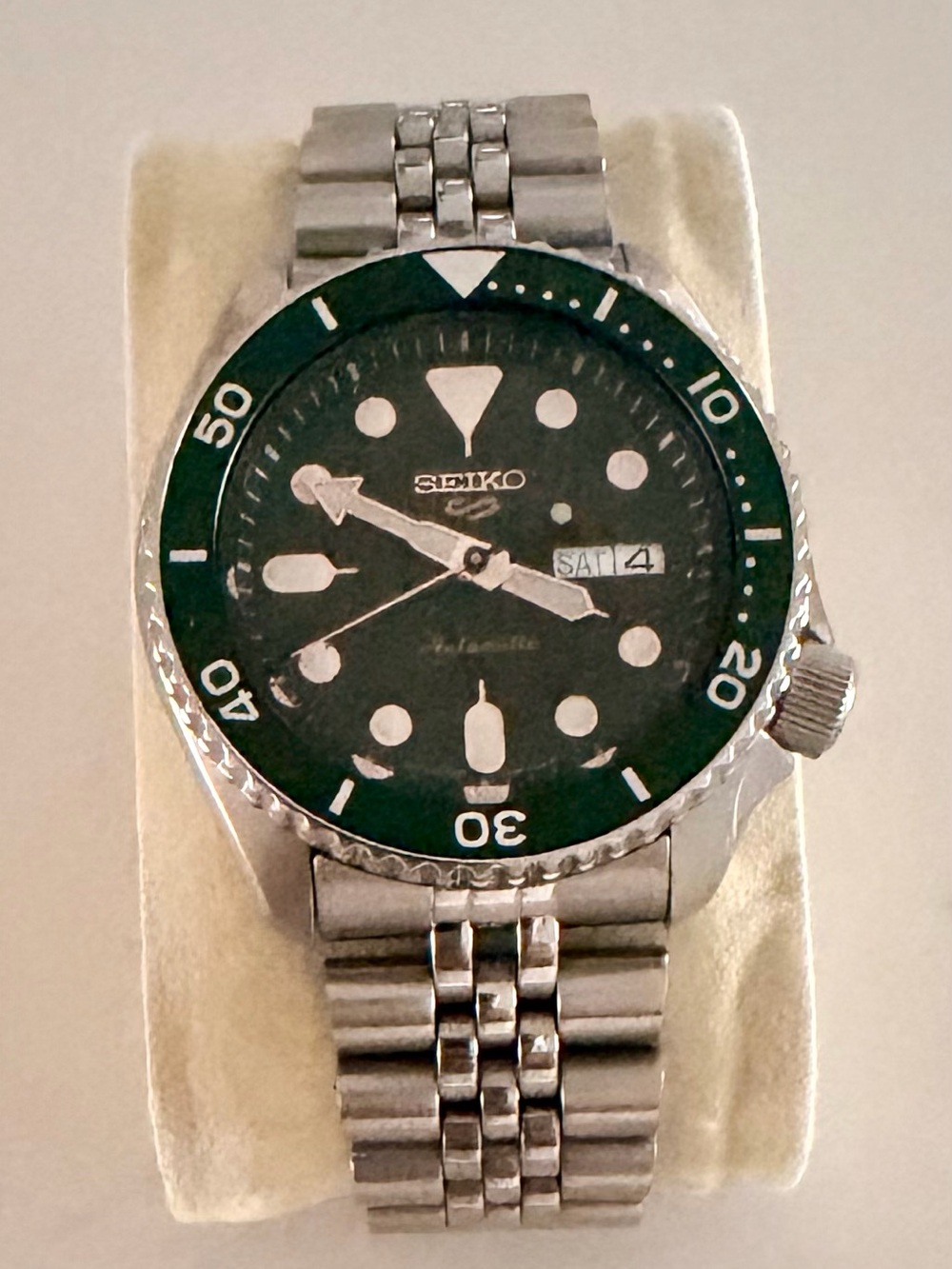 Seiko Green Dial Gold accents Bezel Stainless Steel Automatic Watch